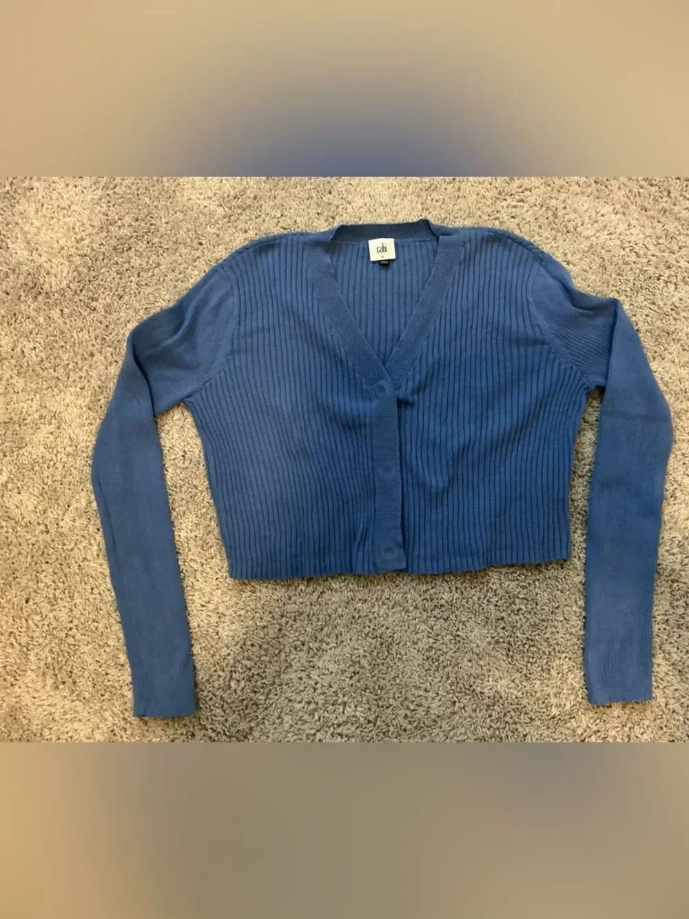 CAbi PeriwinkleThin Ribbed V-Neck Cropped Button Cardigan - Style 6173
